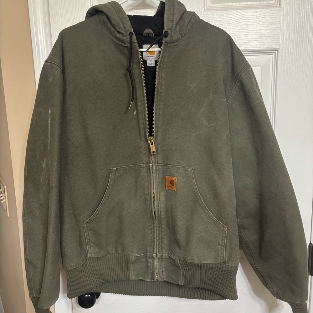 Carhartt Olive Hooded Jacket with Zip Closure